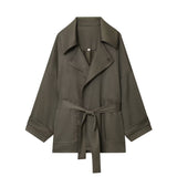 Women's Belt Ribbon Escape Coat 6136244 Folded Trousers 6136245
