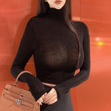 Temperament High Collar Luth Claved Tops Autumn Dress New Tight Bra Thin With Long-Sleeved T-Shirt Girlins