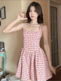 French Sweet Pink Lattice Sling Dress Women's Summer 2026 New Unique Beautiful Throwing Small Skirt