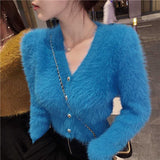 Spring And Autumn 2025 New Sweater Slim Slim Silky Knitted Cardigan Velvet Hairy Short Coat Top