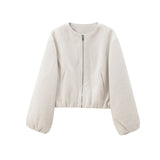 2026 Spring New Women's Soft Pilot Round Neck Zipper Short Jacket Jacket 3046