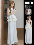 Very Simple Wind Shallow Apricots Waist T-Bstite Top Suit Summer Women's Beautiful Temperament Casual Sweet Two-Piece Set