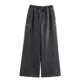 Spring 2025 New Women's Fashion Wash Blue Denim Blouse Straight Trousers Set