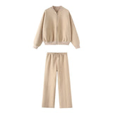 Zippered Bomber Jacket-Style Tunic 3399802 Loose High-Waisted Velvet Trousers 3199800