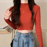 Knitted Bottom Shirt Women 2026 Early Autumn New Korean Version Of The Body Of The Short Style With A French Autumn Coat