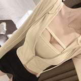 Two Sets Of Hooded Zippered Sweating Long Sleeves Short Top + Bra Vest South Korea Tight Thin New Autumn
