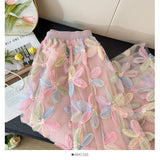2025 New French Heavy-Bry Light Slative Three-Dimensional Flower Mesh Dress Women High-Waist A Word Loose Umbrella Skirt