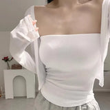 South Korea Spring And Summer With The Basic Solid Color Flat Neck With Chest Cushion Tight Bottom To The Chest Vest T-Shirt Girlins