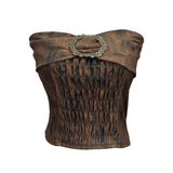 Old Style Retro Brae Waist-Dyed Wear Sexy Shoulder-Wrapped Sleeveless Top 8886