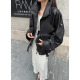 Haining New Leather Locomotive Jacket Loose Leather Jacket 2025 New Velvet Double Collar Short Coat Woman