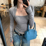 Lyselle Tiantian Wool Square Collar Inside The Bottom Shirt Women's Autumn And Winter New Beautiful Can Wear A Long-Sleeved Top