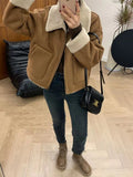 2026 Autumn And Winter New Korean Version Of The Collar Retro Temperament Loose Warm Lamb Wool Coat Women Zipper Casual Top