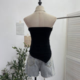 À±bab Kinesi Cross Design Knitted Bra Strap Bra Elastic Short Sleeveless Top 9320
