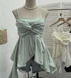Real Shooting Irregular Kinky Skirt Shaved Belly Thin Sling Vest Design Slim Slime Sleeveless Top 9150