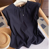 French Retro Black Chiffon Shirt Women 2025 New Design Sense Relaxed Leisure Small Flying Sleeve Top Thin Sleeveless