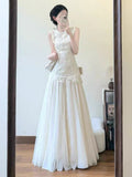 Rich Thousand Gold Wind Lace Vest Dress Girls Day Dress High-End Temperament Waist Net Yarn Dress