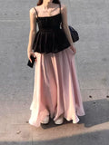 Summerwear Set With A Set Of Black Sling Vest Top Pink A Half-Body Dress Two-Piece