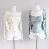 Spring And Summer Temperament Slim Body Pure Lust Lace Splicing Sling T-Shirt + Long-Sleeved Sunscreen Top Two Sets