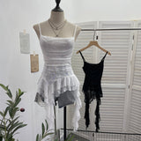 Design-Sensitive Irregular Lace Splicing Hem With Lotus Slings With Lotus Slings Waist Yarn Top 8020