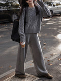 Autumn And Winter Leisure Lazy Wind Small Loose Collar Round Collar Sweater Knitted Broad Leg Pants Two Sets Of Women