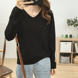 Autumn V-Neck Knitted Shirt Women's Autumn New Large-Size Loose Thin Coat Solid Color With Knitted Bottom Sweater