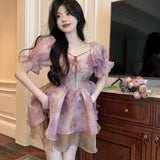 [Invisible Zipper] Purple Tie-Dye Poneng Skirt Summer New Retro Ocean Stunning Beautiful Dress
