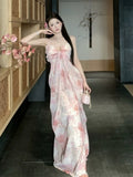 Thailand Seaside Photo Beautiful Print Dress Atmosphere Feel The Long Holiday Style Slings Hanging Dress Summer