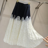Lace Splicing 100 Folded Skirt French Style Color Hanging Long Skirt