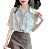 2025 Shirt Women Short Sleeve Summer Chic Pocket Polo Shirt Small Fragrant Fashion Casual