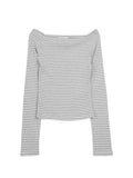 Spring And Summer New Stripe Shoulder To Show Body Temperament Blouse Showing Lean Sleeves Bottom Shirt T-Shirt Woman