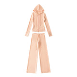 Korean Small Man Standing Thin Hooded Zipper Coat + Loose Feeling Loose Draw Rope Broad Leg Trousers Two Sets Of Women