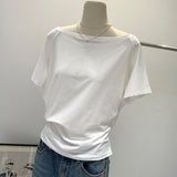 2026 Star With The Same Word Collar Slender Shoulder T-Shirt Girl Summer Lazy Wind High-End Feel Top Woman