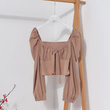 Telding Bow Collar Long Sleeve Shirt Short Umbilly Pure Lust Wind Shoulder Coat 8829