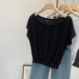 Slanted Shoulder Shoulder Waist White Short-Sleeved T-Shirt Women Summer 2026 New Pure Desire Design Short Top