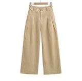 Linen Broad Leg Trousers Women's 2026 Summer New Casual Pure Color High-Waisted Folded Pocket Loose Straight Trousers