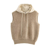 BSK&TRAF Women's Autumn 2025 New Towel Knitted Half-Zip Hooded Vest Shorts Set