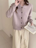 Single Row Multi-Buckle French POLO Collar Knitted Cardigan Sweater Retro Lazy Casual Free Knitted Coat