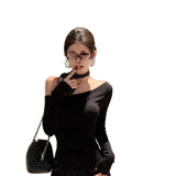 Slanted Shoulder Long Sleeve Bottom Shirt Women Open Shoulder To Shoulder Thin Tops 2025 New Autumn Shoulder Gas Repair Inside