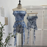 Wasteland Hot Babes Wind Shoulder Thin Mesh Printing Ribbon Clothes Irregular Design T-Shirt 8156