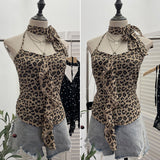 Real Shooting Lotus Side Hanging Neck Leopard Sling Female Summer Hot Waist With Small Vest Short Top 9139