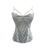 Spiced Lace Pu Skin Spliced With Chest Cushion Perspective Sling Vest Back Blouse 1375