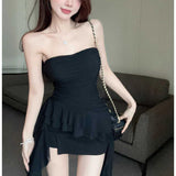 French Lotus Leaf Side With Chest Vest Female Feeling Hottie Wearing Short Top