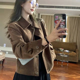 Curry Deer Leather Jacket Women's Short 2025 Spring And Autumn Korean Loose Leisure Retro Small Jacket Top