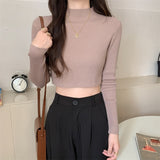 Knitted Bottom Shirt Women 2026 Early Autumn New Korean Version Of The Body Of The Short Style With A French Autumn Coat