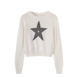 Early Autumn New Light Luxury Sleeve Short Sweater Women's Autumn And Winter New Star Embroidered Long-Sleeved Knitwear Top