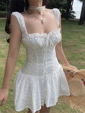 French White Tie Sling Dress Women Summer Waist Repair Skirt Small Sweet Wind A Short Skirt