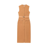 Spring New With Belt Cuffless Sleeveless Fande Dress 3897054