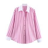 BSK&TRAF Women's Spring 2026 New Hong Kong-Style Cuff Striped Loose Shirt 3564080