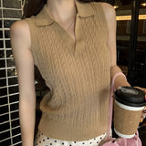 Classic Old Money College Wool Vintage Collar Knitted Vest Women's Summer New