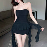 French Lotus Leaf Side With Chest Vest Female Feeling Hottie Wearing Short Top